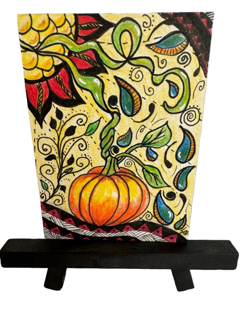 ACEO Original Art "Autumn Sunshower" Pumpkin Fall Zentangle Abstract OOAK